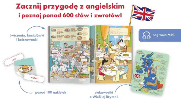 Zacznij przygodę z angielskim dla 9 latka! Książka z ćwiczeniami, naklejkami i nagraniami MP3.