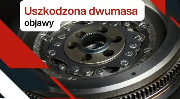 Zbliżenie na uszkodzone sprzęgło dwumasowe, widoczne elementy mechaniczne i zębatka.