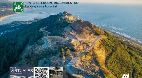Vista aérea del Monte Santa Tecla en A Guarda, con caminos sinuosos y el mar al fondo. Ideal para explorar.