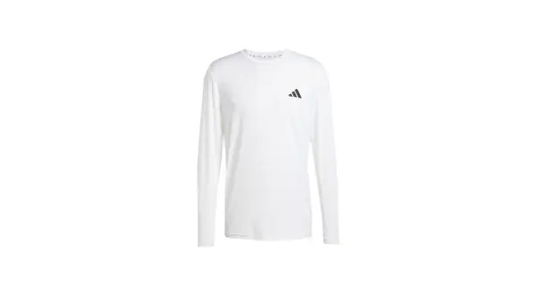 Biała koszulka termoaktywna adidas z czarnym logo. Idealna na treningi, zapewnia komfort i odprowadza wilgoć.