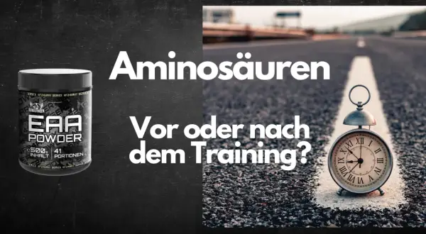 EAA Powder neben einer Uhr auf einer Straße. Aminosäuren: Wann ist die beste Zeit vor oder nach dem Training?