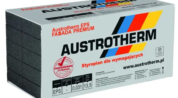 Opakowanie styropianu Austrotherm EPS Fasada Premium, przeznaczone do izolacji cieplnej.