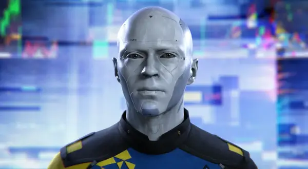 Android z Detroit: Become Human, z niebieskim tłem. Ile godzin gry zajmie odkrycie jego tajemnic?