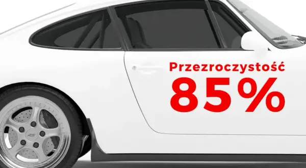 Białe auto sportowe z przyciemnianiem szyb sprayem. Przezroczystość 85%.
