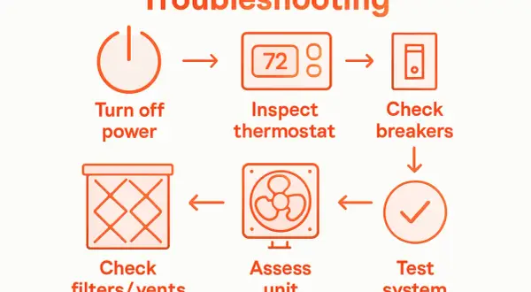Schemat rozwiązywania problemów: wyłącz zasilanie, sprawdź termostat, bezpieczniki, filtry/wentylację, ocen jednostkę i przetestuj system. Jak odpowietrzyć Flamco Flexvent?