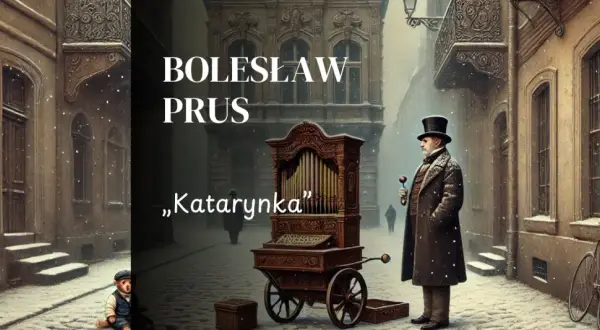 Bolesław Prus i jego „Katarynka” na zimowej uliczce. Stary grajek z katarynką, chłopiec i rowery w śniegu.