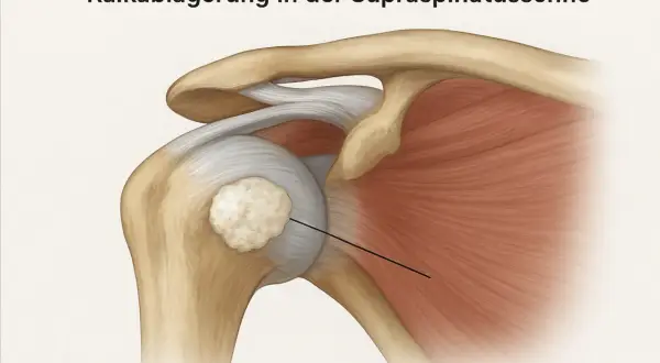 Kalkablagerung in der Supraspinatussehne: Was tun? Anatomische Darstellung einer Schulter mit Kalkdepot.