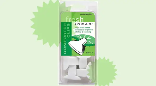 Fresh Ideas comforter clips, a set of 4, help you learn how to put on a duvet cover by preventing shifting and bunching.