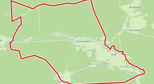 Trasa leśno rajza gpx prowadzi przez Działy, Rudę Kozielską, Rudy i okolice.
