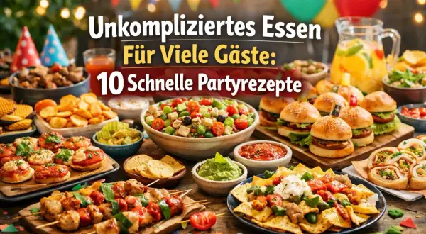 Festliches Buffet mit vielen Leckereien für ein unkompliziertes Weihnachtsessen für 10 Personen: Mini-Burger, Spieße, Salate und mehr.