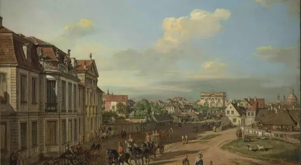 Ulica tętni życiem, wozy z beczkami i eleganckie karoce przemierzają trakt. Bernardo zwany Canaletto uchwycił gwar miasta i jego mieszkańców.