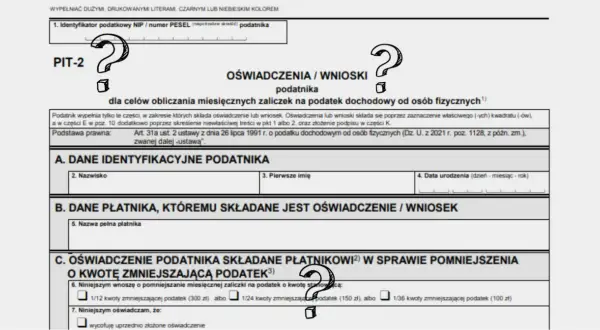 Formularz PIT-2 do obliczania miesięcznych zaliczek na podatek dochodowy od osób fizycznych.