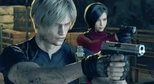 Leon und Ada sind bereit für den Kampf. Sie fragen sich, wie viele Kapitel Resident Evil 4 hat, während sie ihre Waffen ziehen.