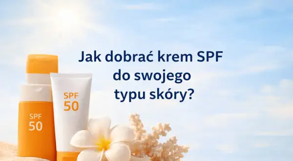 Kremy SPF 50 na plaży, chroniące przed szkodliwym promieniowaniem UV. Słońce świeci jasno na niebie.