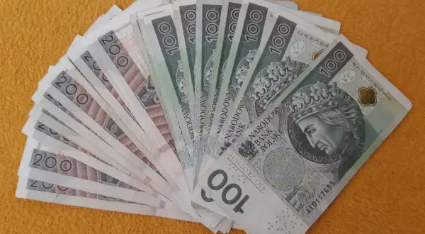Stos banknotów 100 i 200 zł, miły gest od brata.