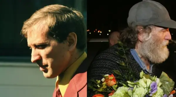 Młody i starszy Bobby Fischer, uznawany za najlepszego szachistę w historii, z bukietem kwiatów.