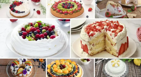 Torta festa della mamma: diverse torte decorate con frutta fresca, panna e fiori. Un tripudio di colori e sapori per celebrare la mamma.