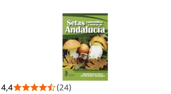 Libro "Setas comestibles y tóxicas de Andalucía" con imágenes de varios tipus de bolets.