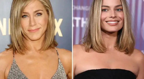 Jennifer Aniston i Margot Robbie prezentują stylowe fryzury z prostym cięciem (blunt cut).