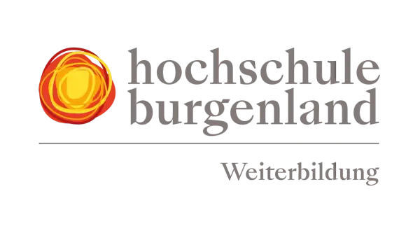 Logo der Fachhochschule Burgenland mit abstraktem Symbol und Schriftzug "Weiterbildung".