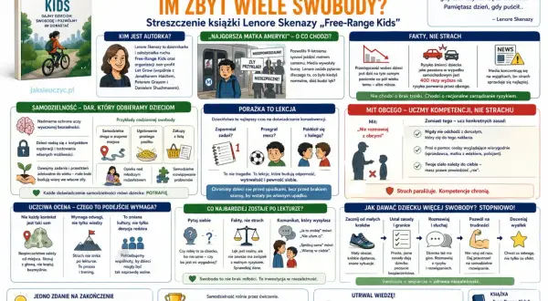 Streszczenie książki "Free-Range Kids" o dawaniu dzieciom swobody. Uczy, jak budować samodzielność i kompetencje, zamiast strachu.