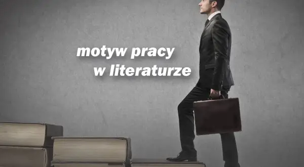 Mężczyzna w garniturze wspina się po schodach z książek, niosąc teczkę.