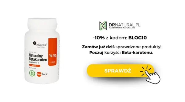 Naturalny BetaKaroten (ProWitamina A) od Aliness. Warto go stosować dla zdrowej skóry, podobnie jak niektóre retinoidy. Sprawdź korzyści!