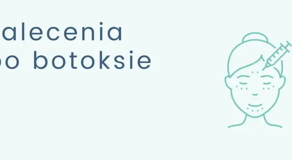 Zalecenia po botoksie: schematyczny rysunek twarzy z zastrzykiem w czoło i kropkami na skórze.