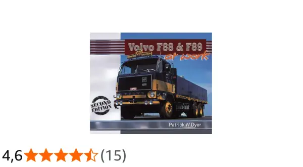 Couverture du livre "Volvo F88 & F89 at work", montrant un camion Volvo F88 bleu et jaune en action.