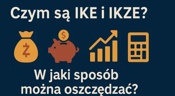 Grafika z ikonami: worek z pieniędzmi, świnka-skarbonka, wykres wzrostu, kalkulator. Pytanie: "Czym są IKE i IKZE? W jaki sposób można oszczędzać?". Sprawdź, czy ike się opłaca.
