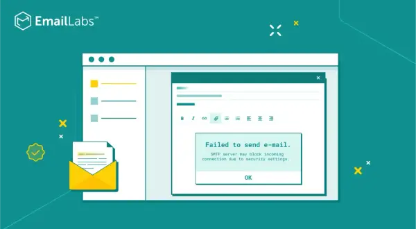 Błąd wysyłania maili. Komunikat "Failed to send e-mail" na ekranie komputera.