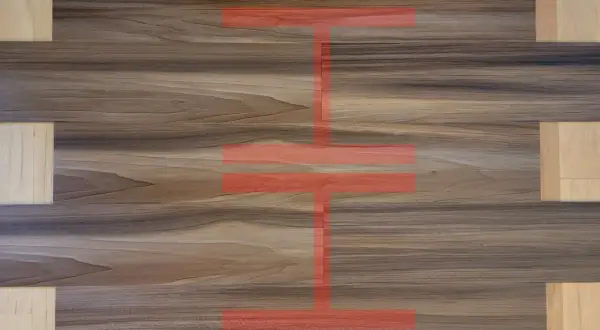 Visual guide on how to measure for LVP flooring. The image shows wood-look planks with a red overlay highlighting measurement points.