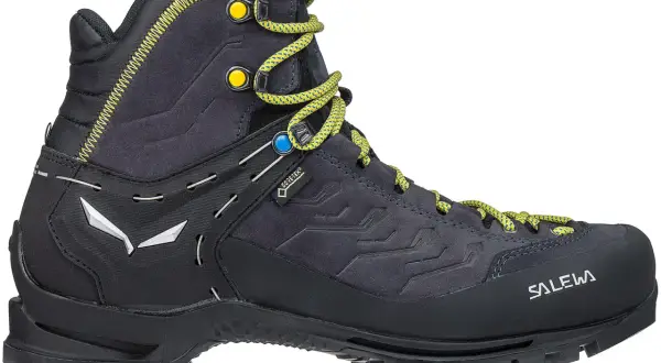 Ciemnoszary but trekkingowy Salewa MS Rapace GTX z żółtymi sznurówkami i detalami. Idealny na górskie wyprawy.