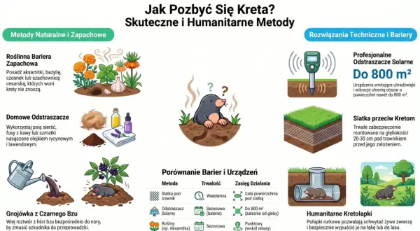Jak pozbyć się kreta? Roślinne bariery, domowe odstraszacze, siatki i pułapki to skuteczne metody.