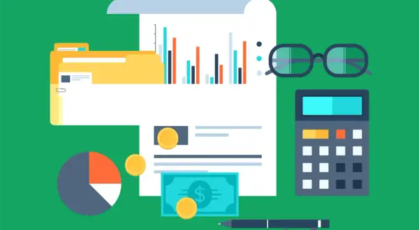 Calculadora, gafas, gráfico y dinero. Si tengo una tienda online debe pagar impuestos.