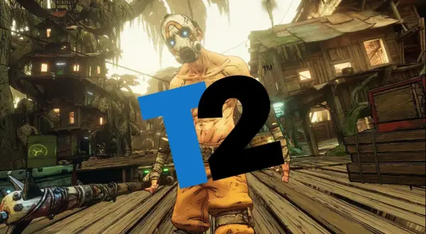 Psycho z gry Borderlands 2 od Gearbox Software, stojący na drewnianej platformie w wiosce na drzewach.
