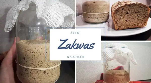 Kolaz z zakwasem żytnim w słoiku i kromką chleba.