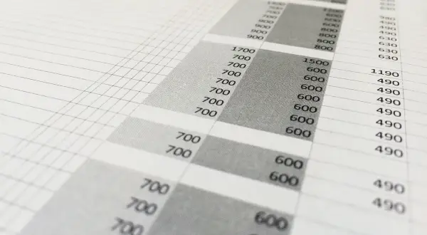 Zbliżenie na arkusz kalkulacyjny Excel z widocznymi liczbami i siatką.