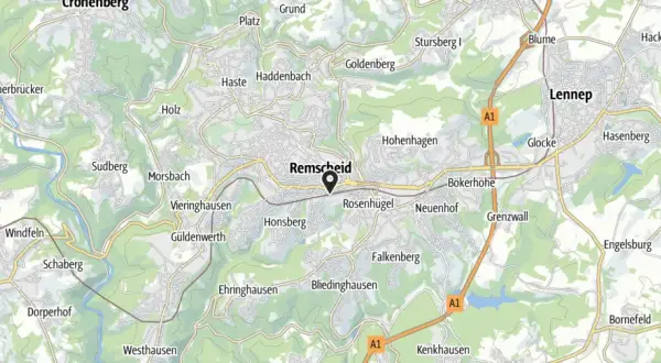 Karte zeigt Remscheid und Umgebung. Hier kann man die Region erlebbar machen, von Solingen bis Lennep.