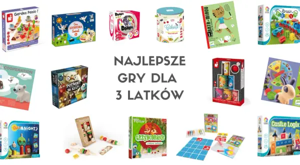 Kolekcja gier dla 3 latków: Garden Panic, Loteryjka Świat, Dobble, Cékouiça?, Bata-Miaou, Brain Train, Little Cooperation, Potwory do szafy, Chamboule-Tout, Tactilo Loto, Day & Night, Grill Party, Grzybobranie, Castle Logix.