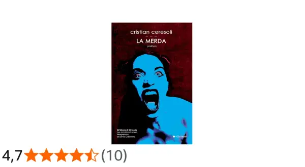 Copertina del libro "La Merda" di Cristian Ceresoli, con un volto urlante in blu su sfondo scuro. Un'opera che esplora la natura della merda.