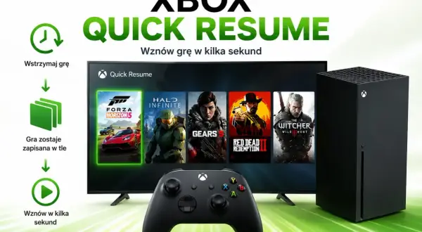 Konsola Xbox Series X, kontroler i ekran z grami Forza Horizon 5, Halo Infinite, Gears 5, Red Dead Redemption 2, The Witcher 3.