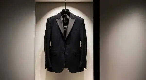 Elegantes Sakko mit Satin-Revers, perfekt, um einen schwarzen Anzug zu kombinieren.