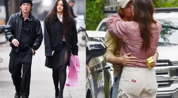 Rosalía y Jeremy Allen, capturados en dos momentos: paseando juntos y compartiendo un tierno beso.