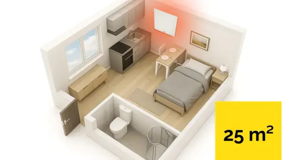 Ogrzewacz ścienny efektywnie ogrzewa pokój o powierzchni 25 m².