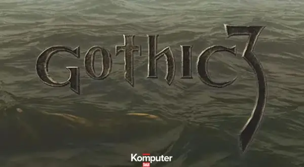 Napis "Gothic 3" na tle wody, sugerujący nowe przygody dzięki modom.