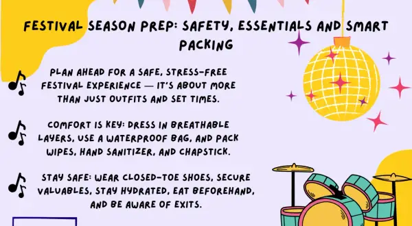 Festival prep tips: what to bring for comfort & safety. Includes essentials like breathable layers, waterproof bags, sanitizer, and closed-toe shoes for a stress-free experience.