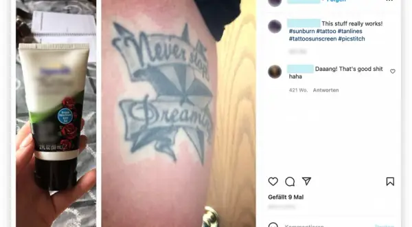 Sonnencreme mit LSF 50 schützt dein Tattoo. Ab wann Sonnencreme auf Tattoo? Sofort nach dem Stechen, um die Farben zu erhalten.