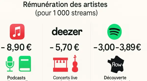 Comparaison des revenus pour 1000 streams : Apple Music, Deezer et Spotify. Lequel choisir pour maximiser ses gains ?