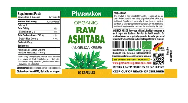 Ashitaba-Kapseln mit Angélica Keisei. Die Ashitaba-Wirkung wird in Japan und Südostasien für ihre gesundheitlichen Vorteile geschätzt. 90 Kapseln.